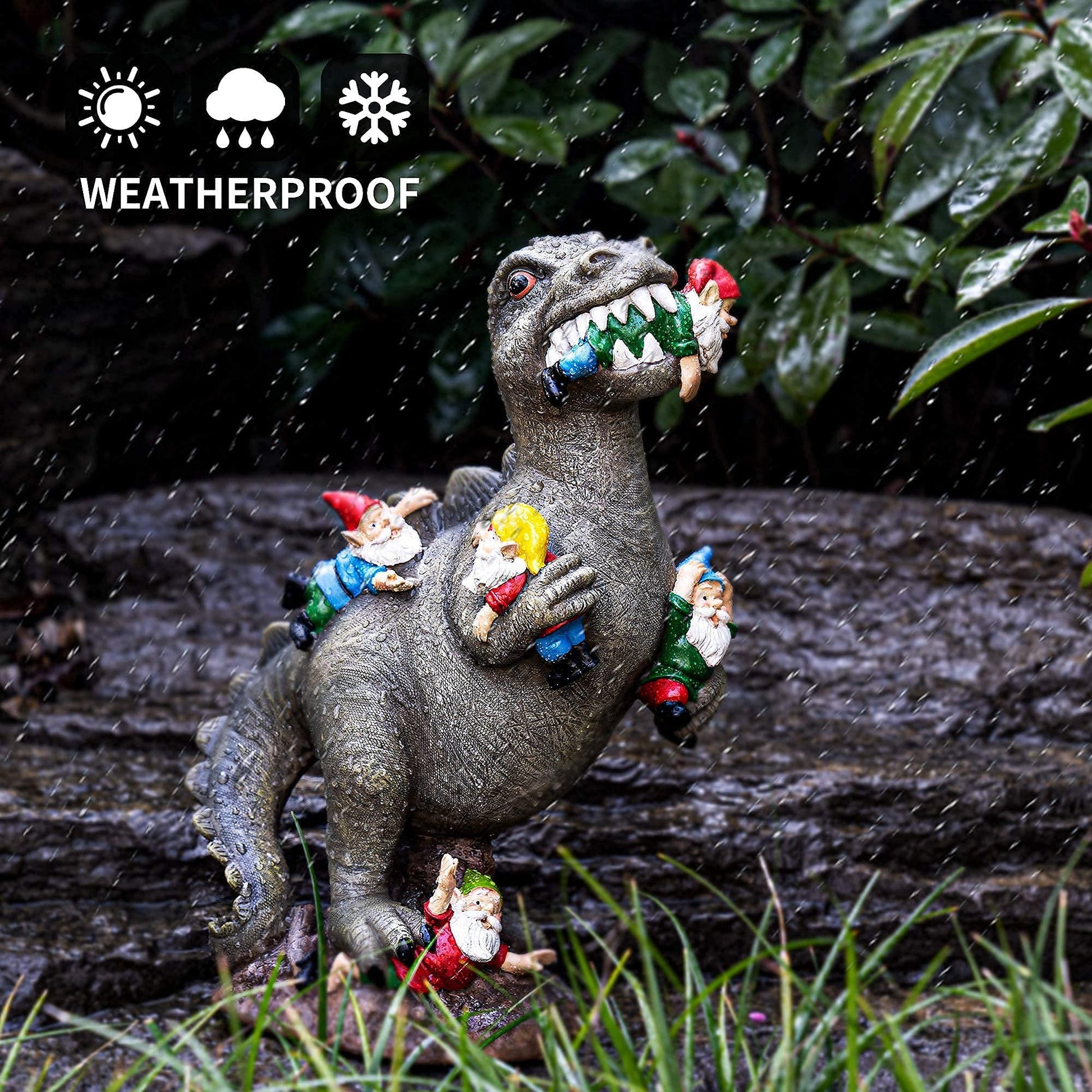 SOWSUN 14" Garden Gnomes Statue Dinosaur Outdoor Decor Gifts for Women