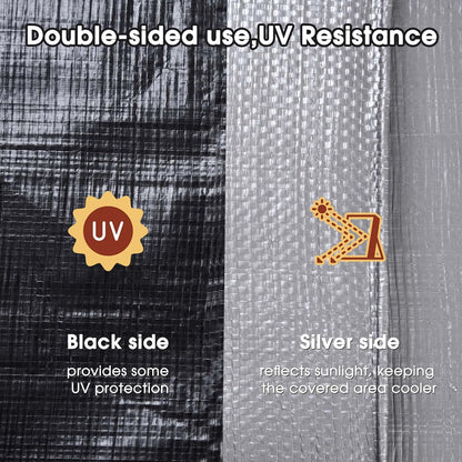 Yescom Tarp Heavy Duty Waterproof 14 Mil 18' x 24' Reinforced Poly Large Tarpaulin Ground Sheet Cover with Grommets for Outdoor Silver & Black