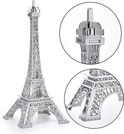 ESHATO Silver Metal Eiffel Tower Statue, 7inch Decorative Figurine Replica Stand Holder for Cake Topper Table Decor Gift Party Home Decoration