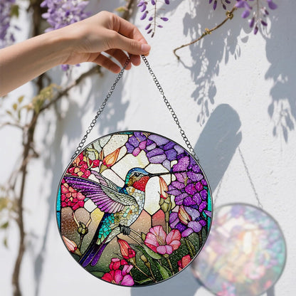 8 Inch Stained Glass Suncatcher Ornament, DOUHASU Hummingbird Sun Catchers Indoor Window, Stained Glass Window Hanging, Home Decor, Hummingbird Lovers Gifts for Women, Mom, Friend