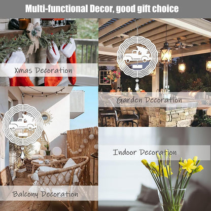 4Pack 8inch Sublimation Wind Spinner Blanks 3D Aluminum Metal Wind Sculpture Kinetic Spinners for Yard Garden Indoor Art Sublimation Christmas Ornament Hanging Decoration (Xmas Tree Truck)