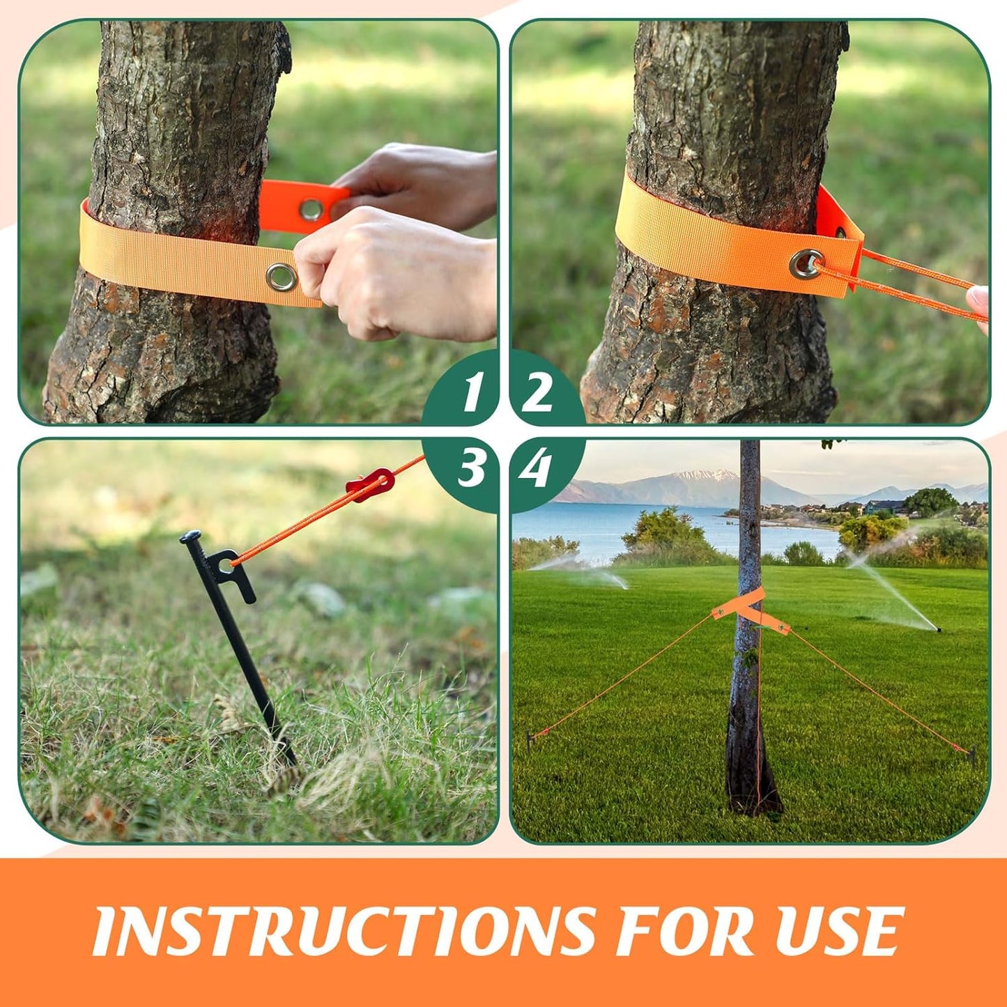 Sintuff 36 Pcs Heavy Duty Tree Stake Kits Stake and Support for Young Leaning Tree Anchor Straightening Kit, 15.8'' Support Straps, 11.8'' Steel Stakes, 13.12ft Rope(Orange, Black)