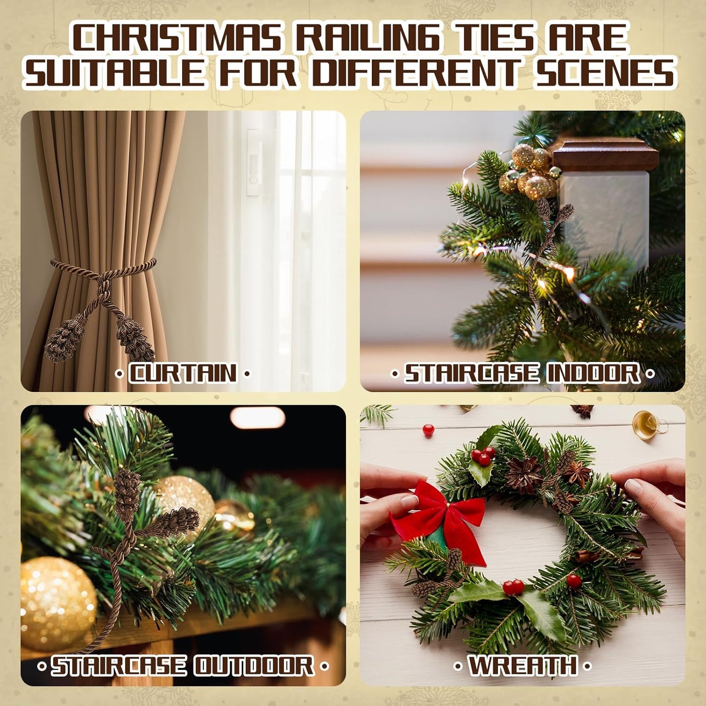 Shappy 36 Pieces Christmas Garland Banister Ties Christmas Decorative Reusable and Flexible Twist Ties for Garland, Banister Home Decoration (Brown)