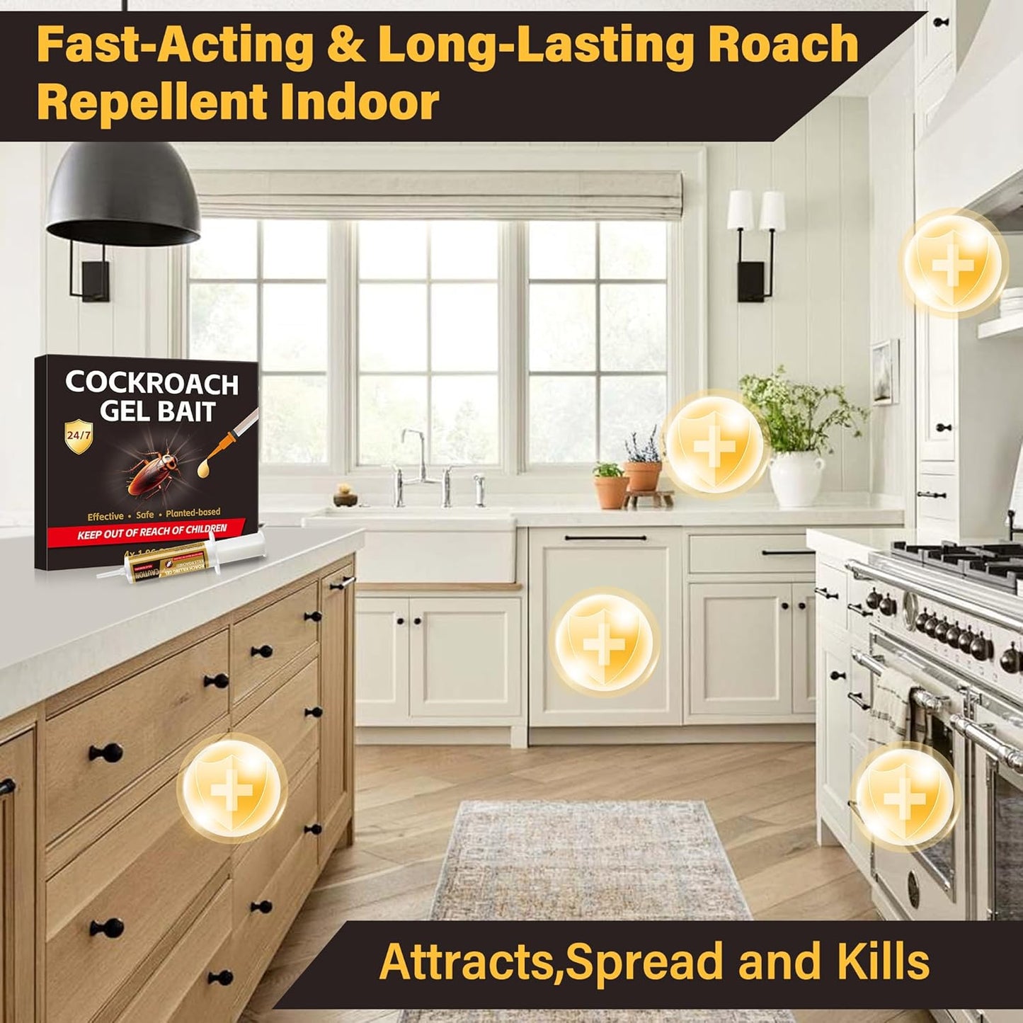 4 Tubes Cockroach Gel Bait, Powerful Roach Repellent Bait Trap Infestation Solution Indoor for Home, Ready-to-Use Cockroach Deterrent for Kitchen Home RV