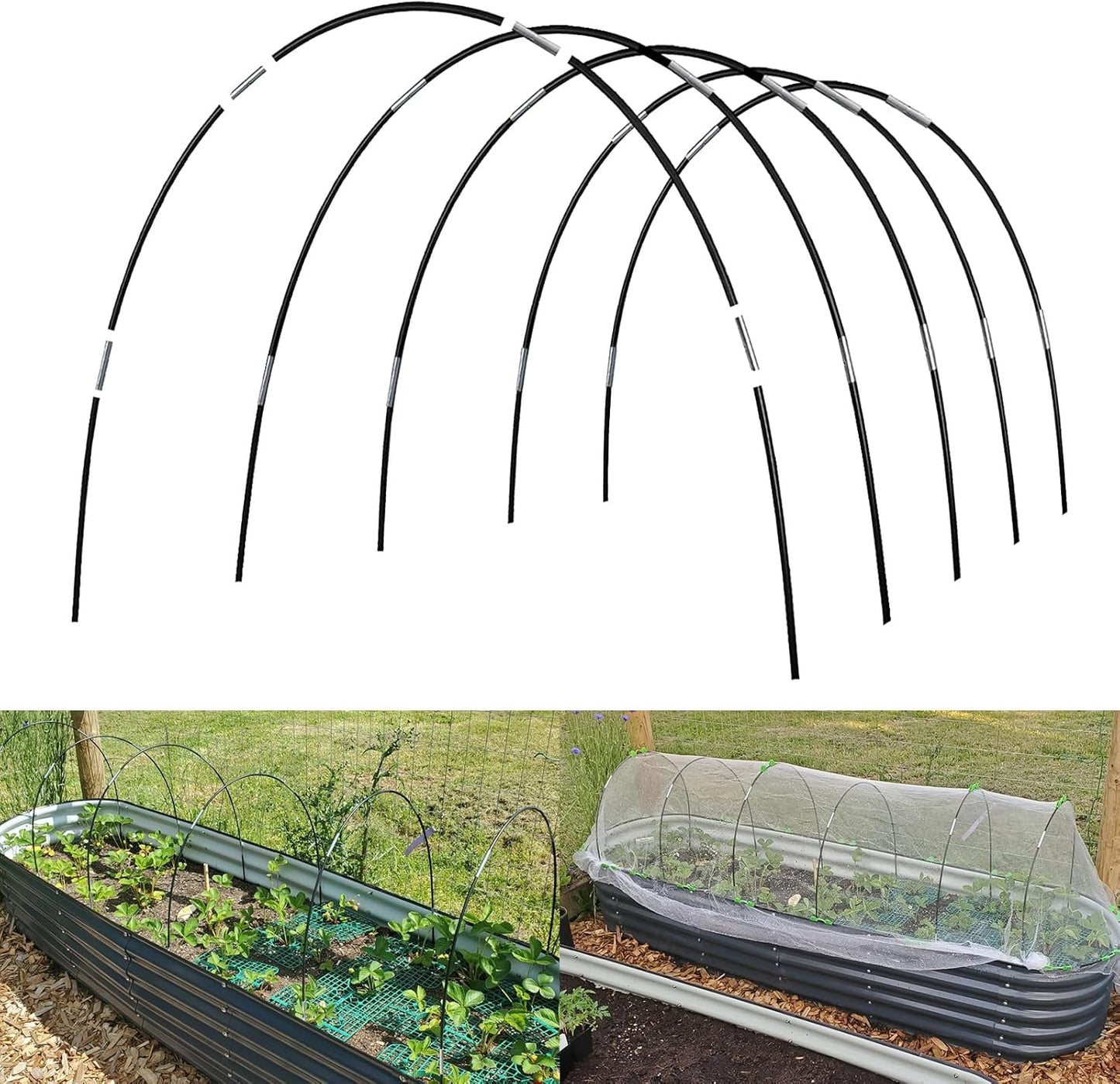 Greenhouse Hoops Grow Tunnel, 5 Sets of 7FT Garden Hoops for Raised Beds, Rust-Proof Fiberglass Frame for Garden Netting, Greenhouse Kit, Plant Shade Cloth, Plant Row Cover, 25 pcs