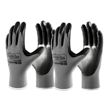 COOLJOB 20 Pairs Nitrile Dipped Safety Work Gloves with Grip, Non-slip Rubber Coated Bulk Garden Gloves for Men, Heavy-duty Oil Resistant for Truck Driver, Warehouse Box Handler, Xlarge, Gray