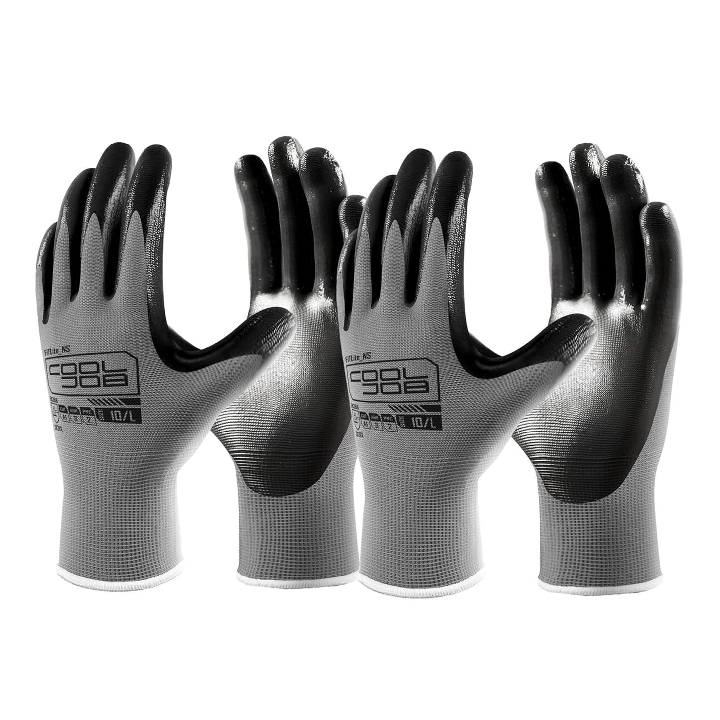 COOLJOB 20 Pairs Nitrile Dipped Safety Work Gloves with Grip, Non-slip Rubber Coated Bulk Garden Gloves for Men, Heavy-duty Oil Resistant for Truck Driver, Warehouse Box Handler, Medium, Gray
