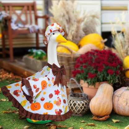 Thanksgiving Goose Outfit for Porch Goose 23" Cement Statue Clothing - Thanksgiving Outdoor Decoration for Patio Yard Lawn
