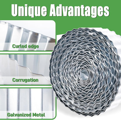Metal Corrugated Garden Edging, 6" x 50Ft Landscape Edging Border for Garden and Flower Bed, Garden Edging Border for Landscaping, Lawn and Yard, Silvery