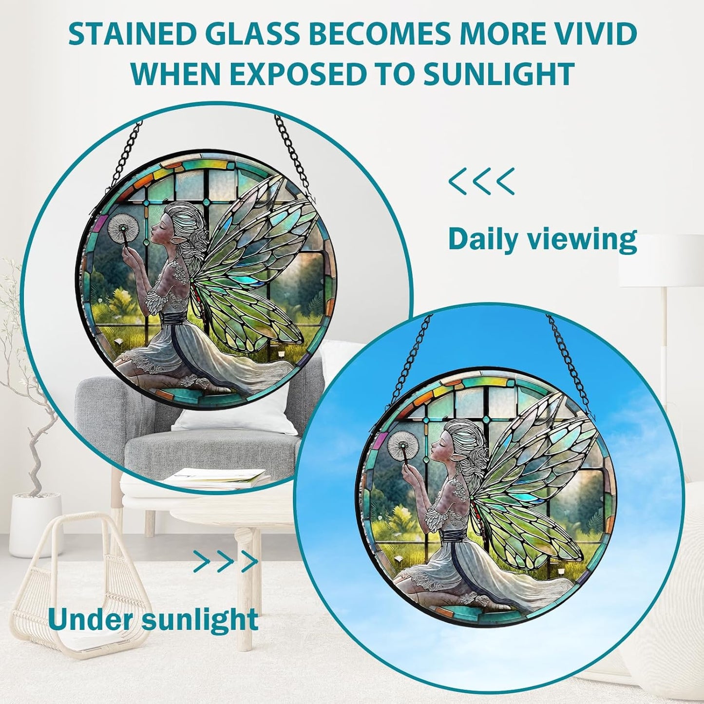 Dandelion Fairy Stained Glass Window Hanging, Suncatcher Diamond Glass Panel Hangings, Sun Catchers Indoor Windows Wall Art, Gifts for Mom Grandma, Christmas Decor for Home Garden Office 7.87 inches