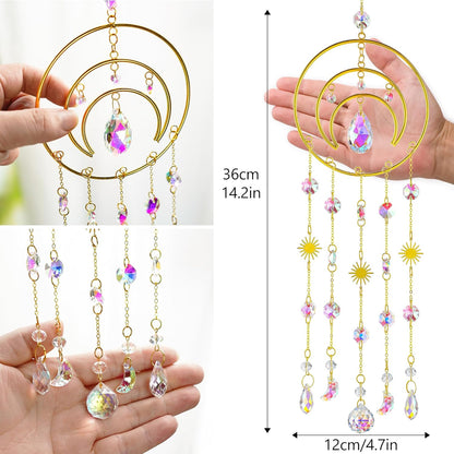 H&D HYALINE & DORA Crystal Suncatcher Moon Sun Catcher Window Suncatchers Crystal Wind Chimes for Window Home Garden Backyard Decor Light Catchers Gift for Women