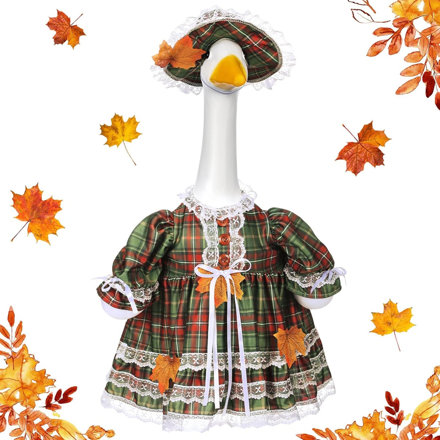 Suzile Fall Porch Goose Outfit Autumn Clothes for 23" High Cement or Plastic Goose Costume Plaid Dresses for Yard Lawn Outdoor Garden Patio Statue Thanksgiving Day Xmas Holiday Decor