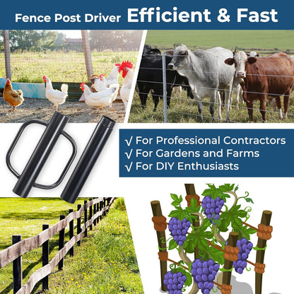Fence Post Driver, 20LBS Fence Post Driver with Handle, 2.7 inch Inner Diameter Hand Post Pounder, Heavy Duty Driver Tool T Post Rammer for Fence Post U Channel Wooden Post Metal Post, Black