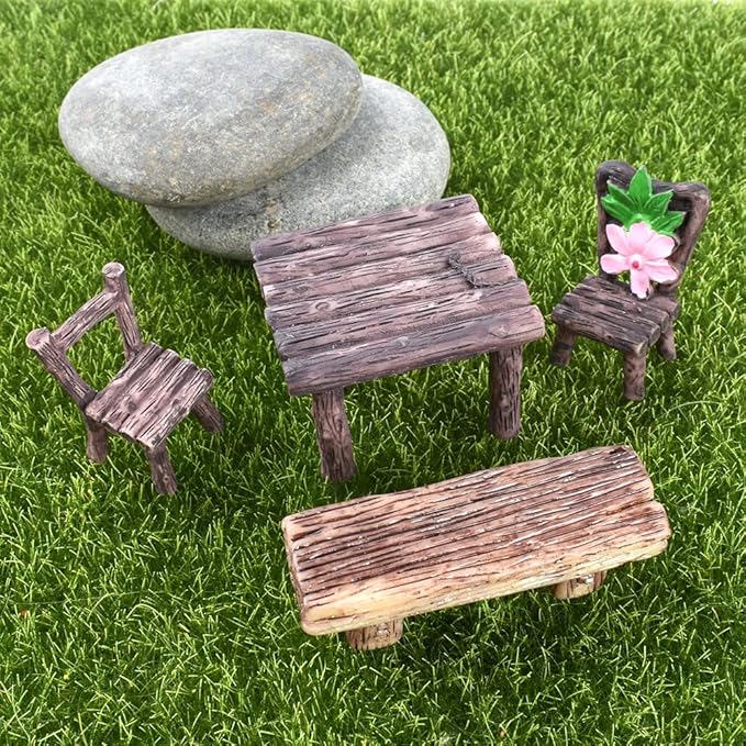 HUIANER Fairy Garden Furniture,13PCS Patio Furniture Miniature Table and Chairs Set Bench Ornaments