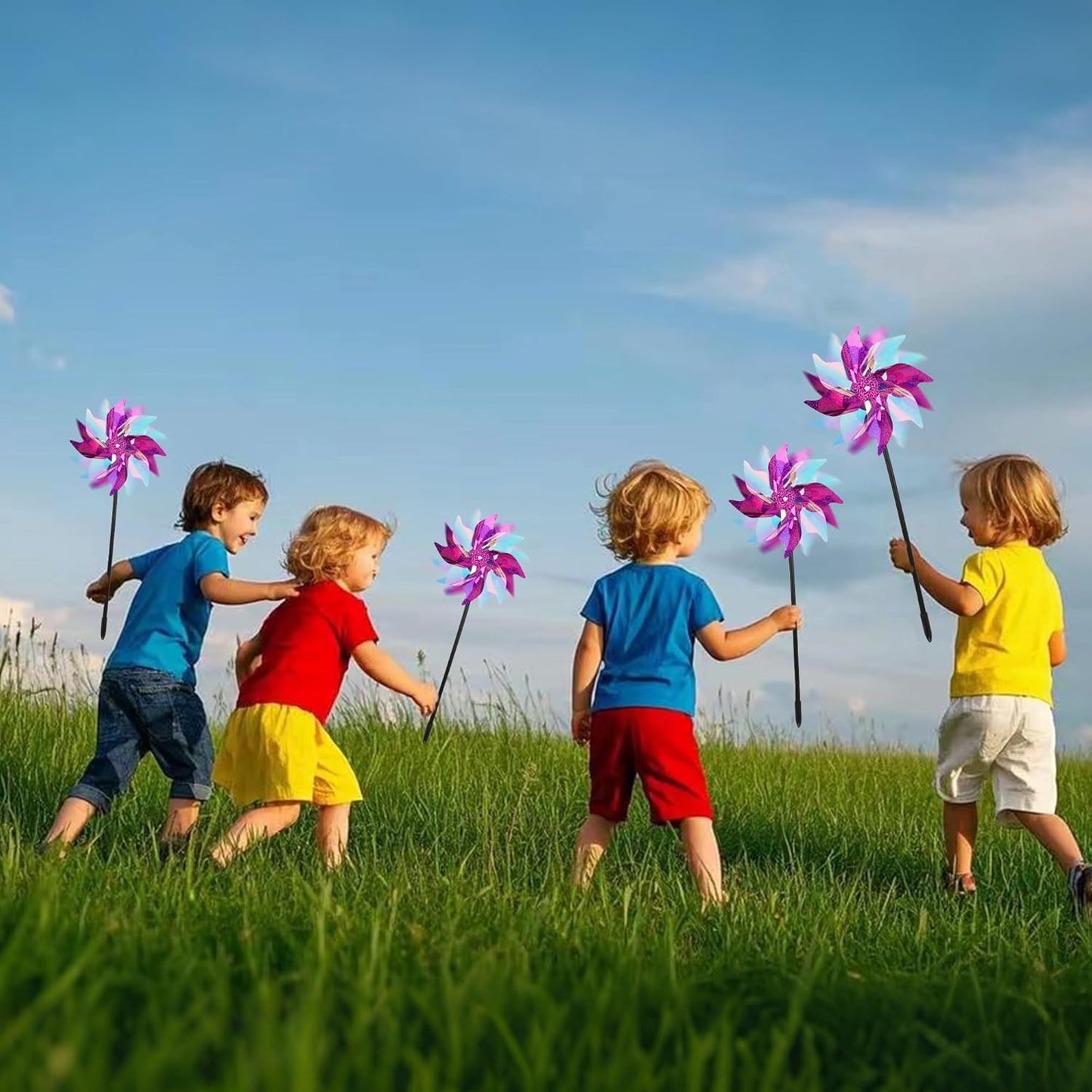 winemana 12 Pcs Reflective Pinwheels Outdoor, Wind Spinners for Yard & Garden, Sparkly Bird Repellent Windmill Scare Birds Away, Deterrent Devices for Outside Patio Lawn Spring Decor (Purple)