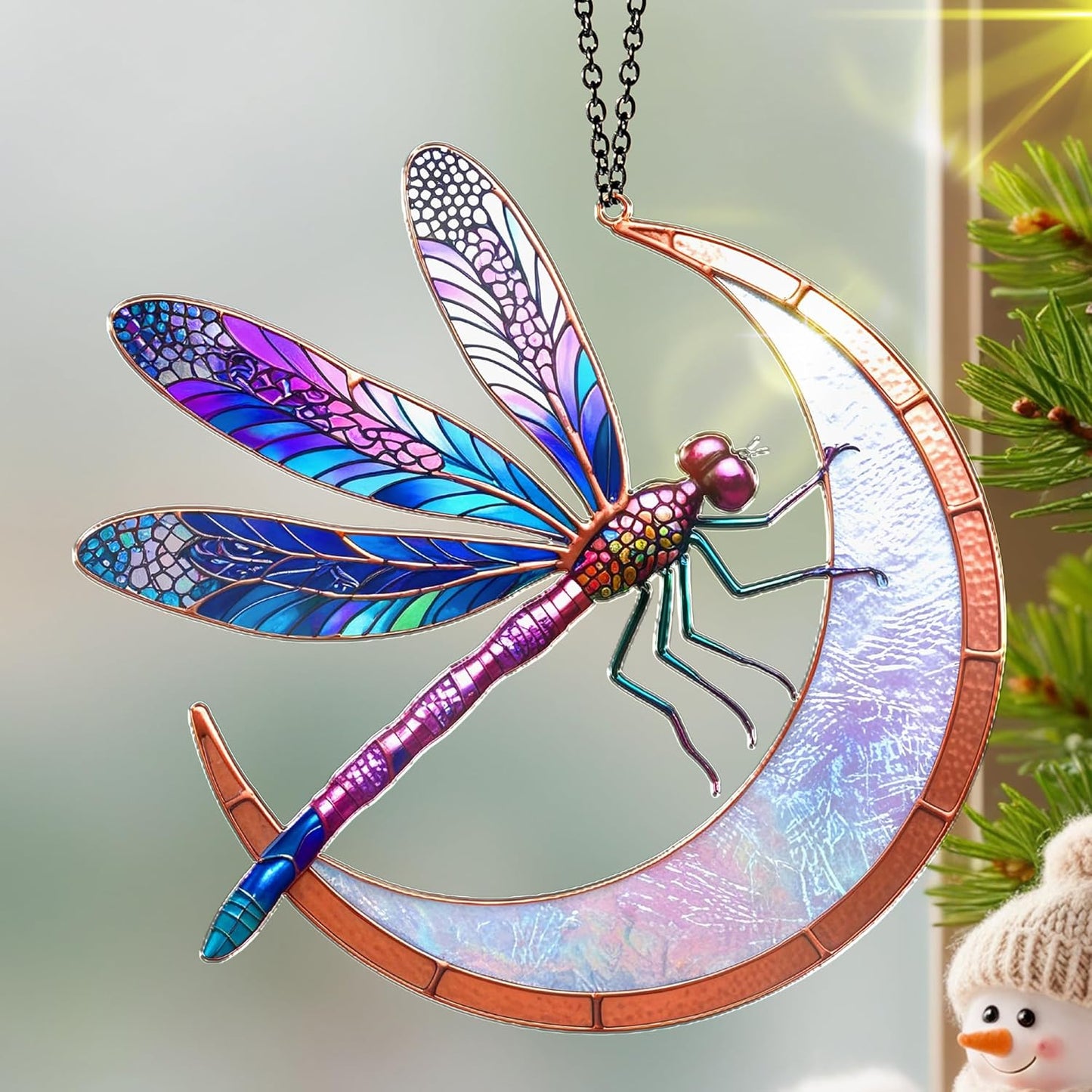 Dragonfly Suncatcher, Purple Dragonfly Moon Window Hanging, Acrylic Sun Catcher, Ornament Wall Art Decor for Home Garden Housewarming, Birthday Gift for Nature Lovers, Mom, Grandma, Women