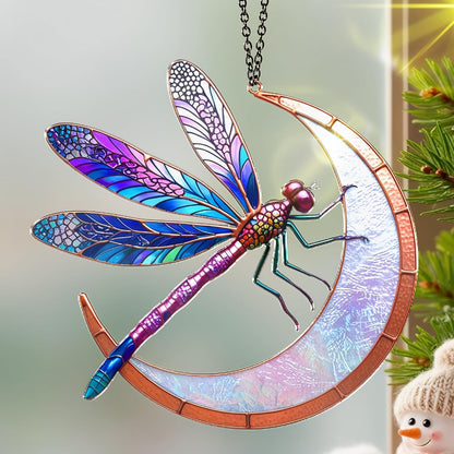 Dragonfly Suncatcher, Purple Dragonfly Moon Window Hanging, Acrylic Sun Catcher, Ornament Wall Art Decor for Home Garden Housewarming, Birthday Gift for Nature Lovers, Mom, Grandma, Women