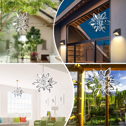 Hanging Wind Spinner Outdoor Metal Decorations, Silver Wind Spinners for Yard and Garden, 3D Mirror Stainless Steel Wind Sculptur Chime Indoor Outdoor Garden Decoration Worth Gift (Snowflake)