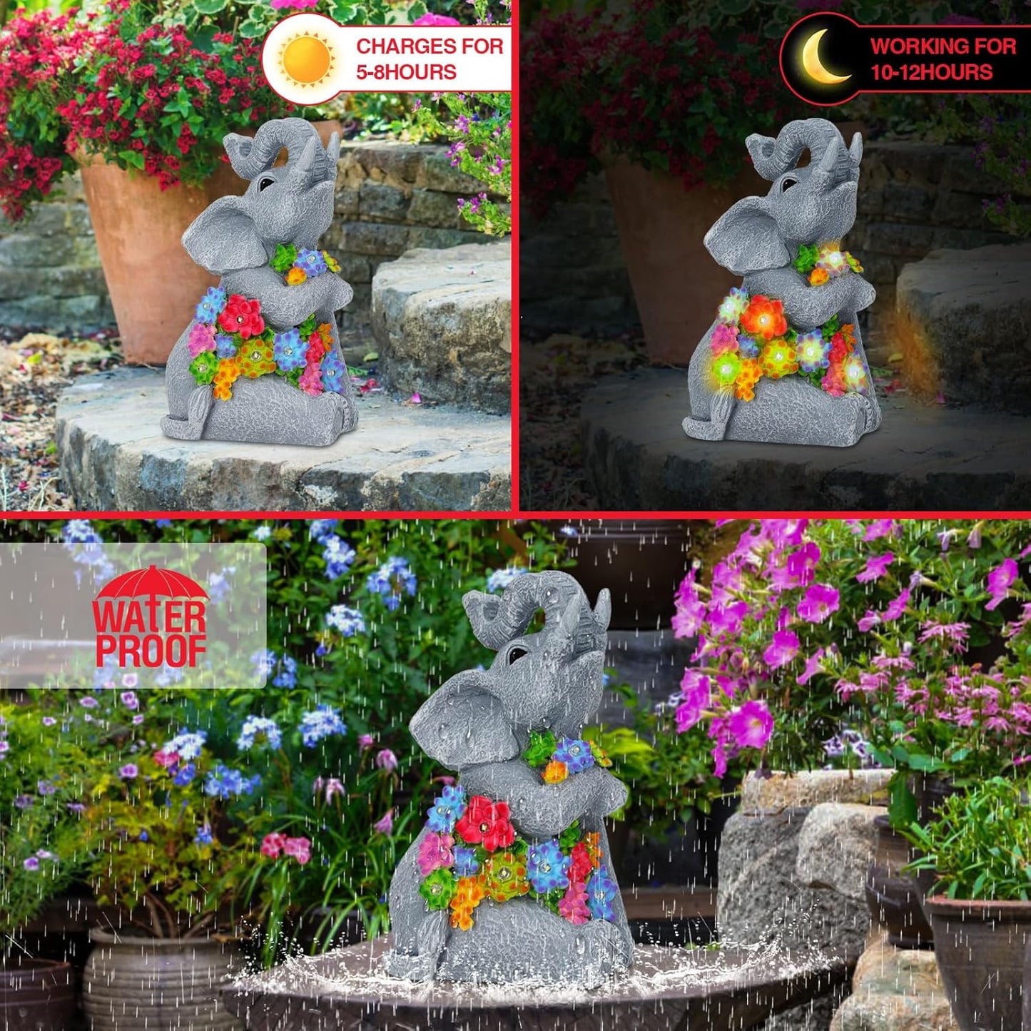 Womens Gifts Solar Statues for Garden Decor, Outdoor Elephant Sculptures for Clearance Lights for Outside Lawn Ornaments Porch Patio Balcony Yard Home Birthday Gifts for Mom Grandma Women