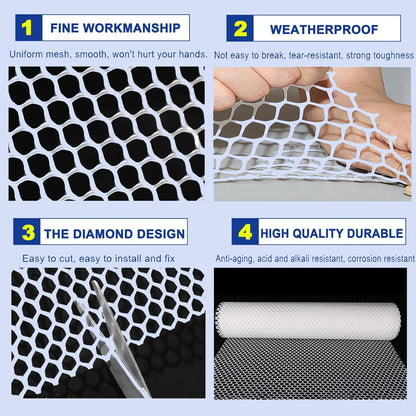 Upgraded Plastic Chicken Wire Fence Mesh 0.7in Poultry Animal Barrier Fence Garden Netting for Farm Poultry Chicken Netting Width 3.3ft(Size:33'L x 3.3'W Roll,Color:White)