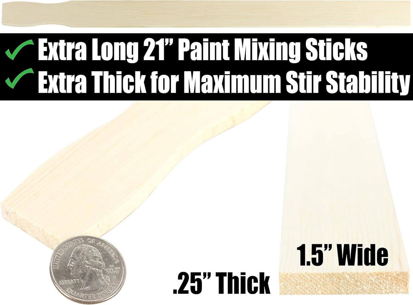Ultra Sturdy 21in Paint Stir Sticks 5 Pack. Sanded Wood Paddle Stirrers for Mixing Epoxy or Paints in 5 Gallon Buckets. Great for Yard Signs or Garden Stakes, Vegetable Marking and Creative Projects