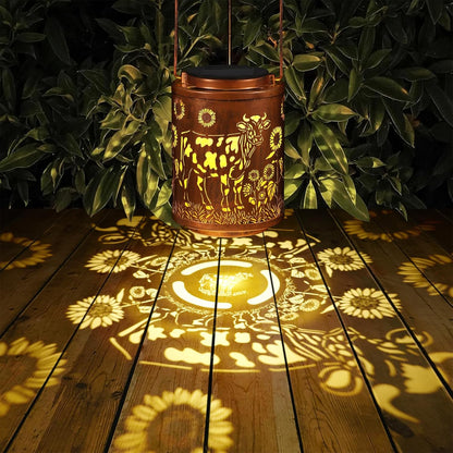 Solar Lanterns Garden Decor Birthday Gifts for Women Mon Grandma Metal Hanging Solar Lights Waterproof Outdoor Decoration for Outside LED Lanterns for Yard Patio Lawn (Cow)