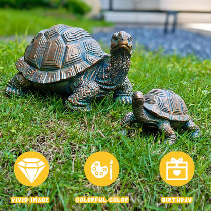 2 Pcs Outdoor Garden Turtle Statue, Cute Turtle Statue with Baby for Garden, Patio, Lawn, Outdoor Patio and Deck Decorations, Unique Housewarming Gifts