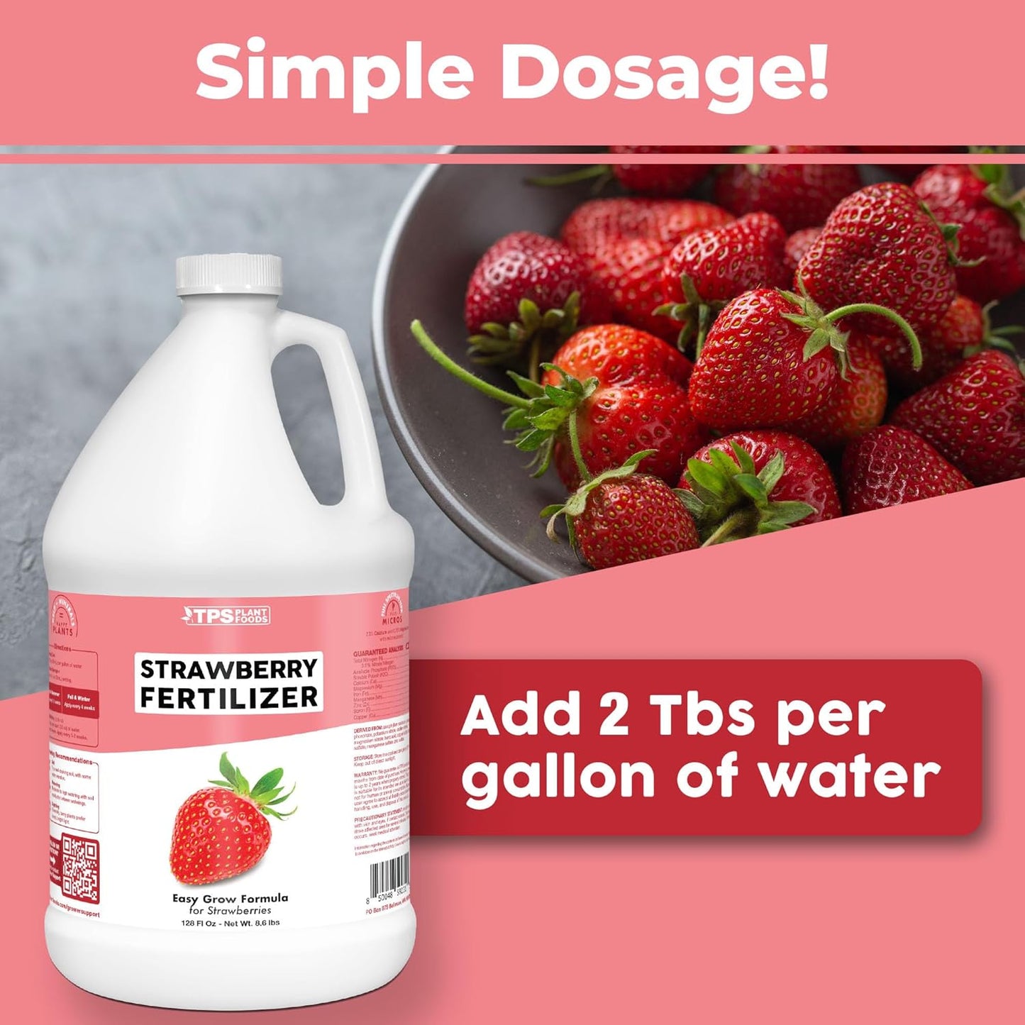 Strawberry Fertilizer for Fruit and Berry Gardens, Liquid Plant Food, 1 Gallon (128 oz)