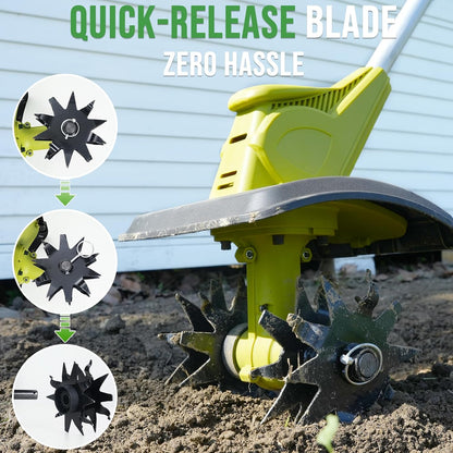 20V Cordless Tiller Cultivator with 48 Steel Tines, 9-inch Wide Battery Powered Garden Cultivator, Mini Tiller for Lawn/Gardening/Soil Cultivation(2*2Ah Battery and Fast Charger Included)