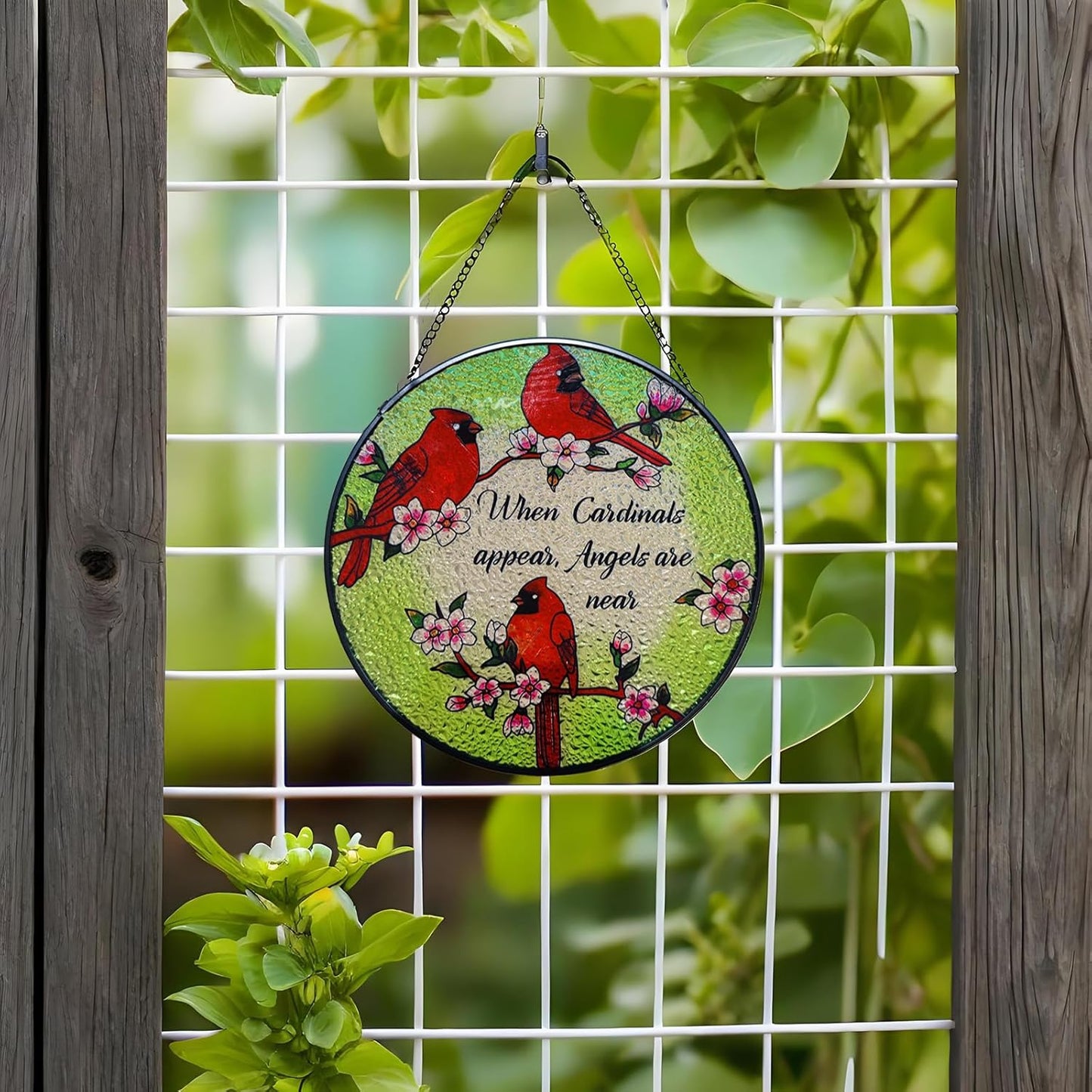 Stained Glass Window Hanging, 7.87" Luyseyha Sun Catcher for Window, Suncatcher Ornaments, Handmade Glass Art Cardinal Decor Wall Decor, Mother's Day, Birthday Gift for Women, Wife, Mom, Lovers