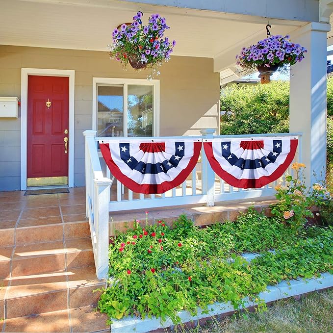 8 Pieces USA Pleated Fan Flag American US Bunting Flag Patriotic Half Fan Banner Flag with Canvas Header and Brass Grommets for 4th of July Memorial Day Indoor Outdoor Decoration (8, 1.5x3 Feet)