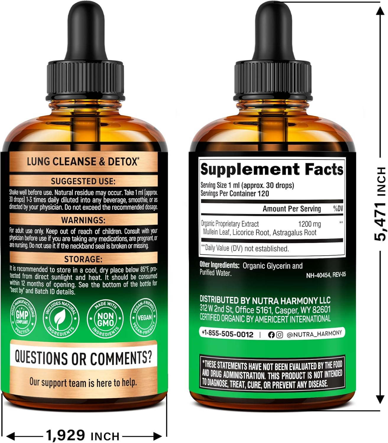 Mullein Drops for Lungs - USDA Organic Liquid - Mullein Leaf Extract Supplement - Made in USA - Lung & Bronchial Cleanse for Smokers - Respiratory Health Support - As Tincture, Tea, Pills - 4 fl oz