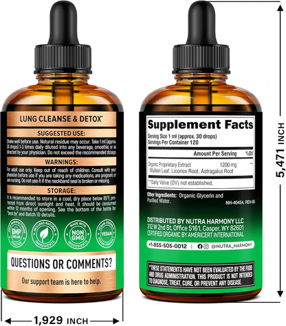 Mullein Drops for Lungs - USDA Organic Liquid - Mullein Leaf Extract Supplement - Made in USA - Lung & Bronchial Cleanse for Smokers - Respiratory Health Support - As Tincture, Tea, Pills - 4 fl oz