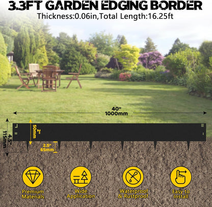 5Pack Galvanized Steel Landsacpe Edging,40“/L x 6.5"/H No Dig Edging for Landscaping,Garden Edging Lawn Border for Yard Pathway Divider(33FT Total Length)
