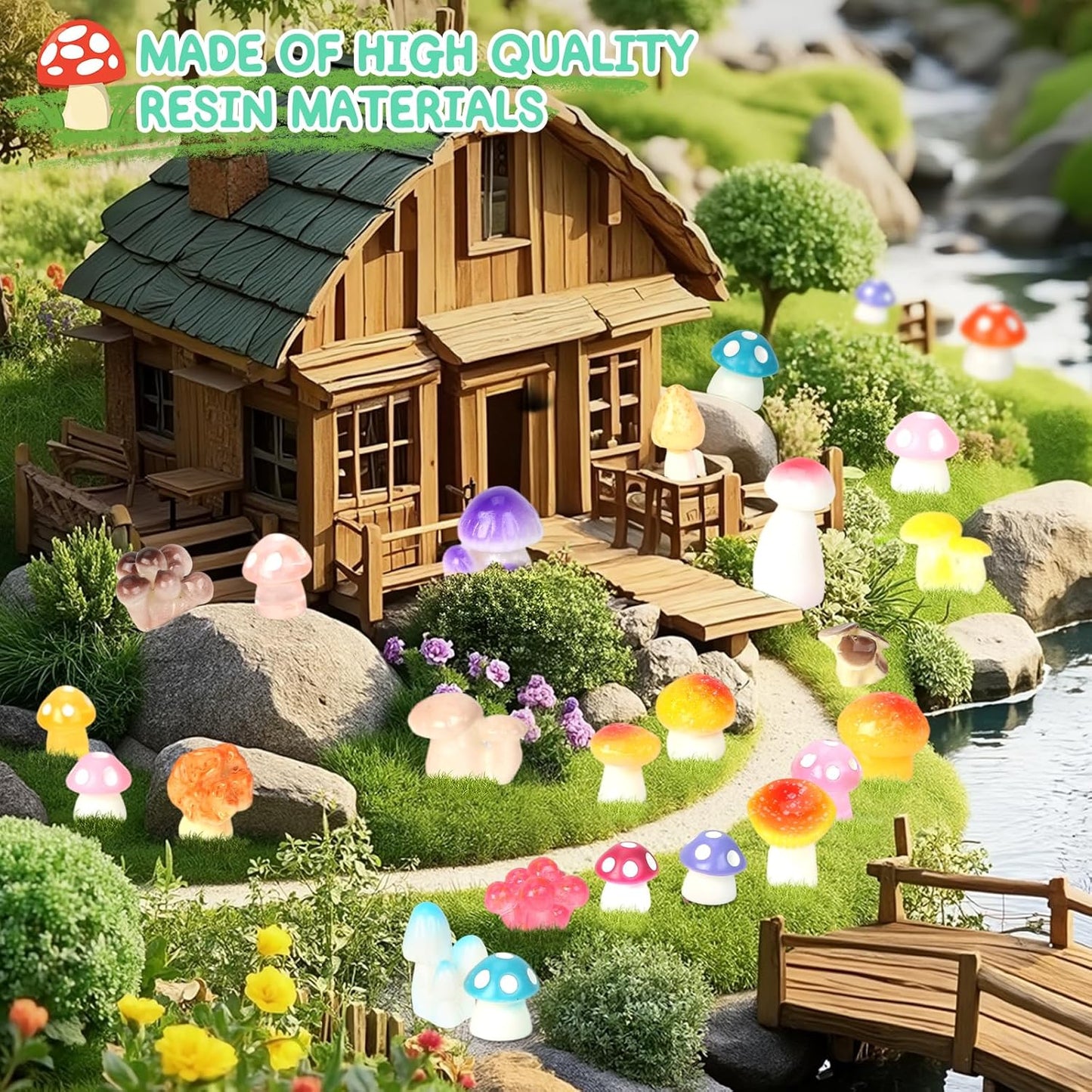 200pcs Mini Mushrooms Tiny Resin Mushrooms Miniature Little Small Mushroom Figures Bulk for for Micro Fairy Garden Landscape Aquarium Accessories Dollhouse Hide Crafts Decor
