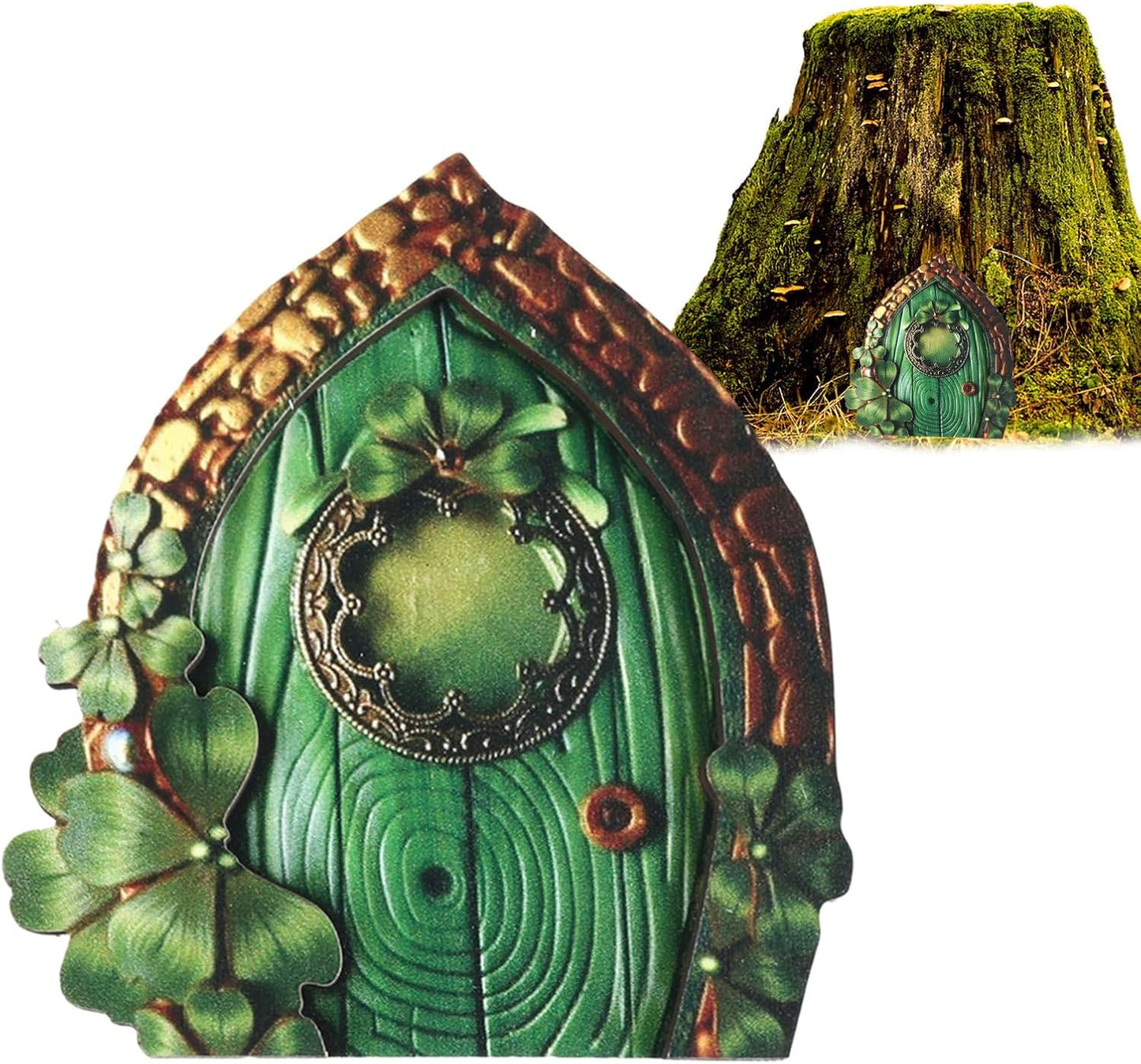 Miniature Fairy Door, Wooden Gnome Door for Trees Wall, Fairy Garden Outdoor Decor Accessories