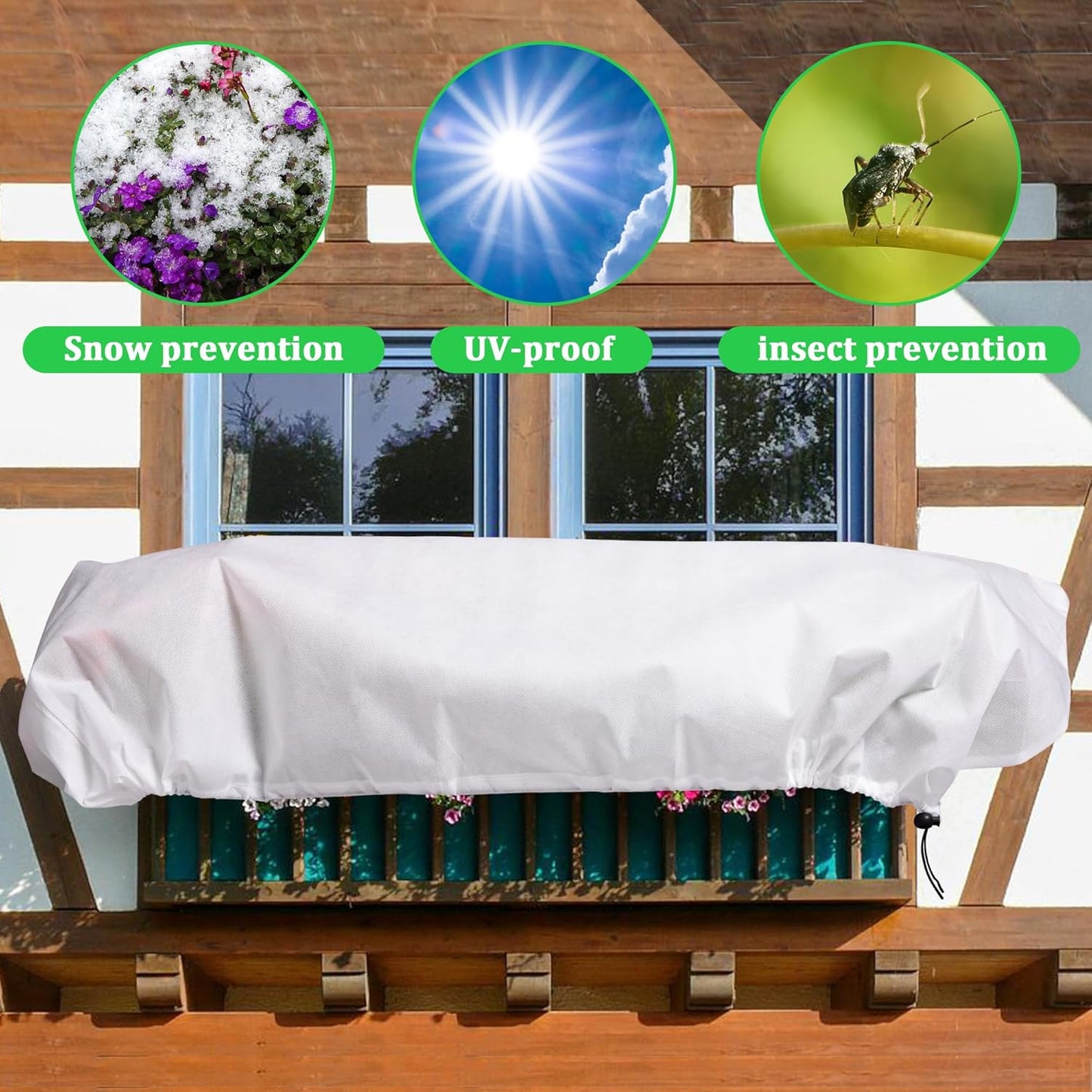 DECOHS 3 Pc Rectangular Winter Plant Freeze Protection- 59" x 17.7" x 15.7" Balcony Plant Box Cover- Planter Frost Covers Bags Wraps Blanket