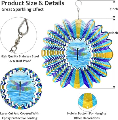 Dragonfly Animated Wind Spinner - 12″ Kinetic 3D Hanging Sculpture, Creates Dragonfly Animation Effect | Patio Lawn Garden Decor, Creative Gifts for Mother/Father/Women/Men