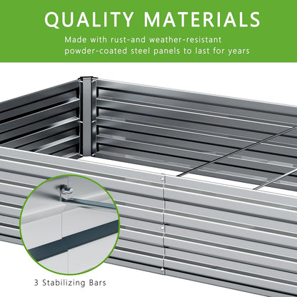 2PCS 12x4x1FT Galvanized Raised Garden Bed Kit,Vegetable Boxes-Rectangle Metal Flower Box,Large Planter Raised Beds Outdoor Garden for Planting,Fruit,Herb-Sliver