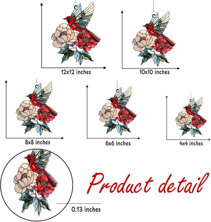 Cardinal Acrylic Suncatcher Stained Glass Effect Memorial Window Car Hanging Christmas Ornament Indoor Outdoor Decor Garden Sympathy Sun Catcher Panel for Family for Women Mom Grandma