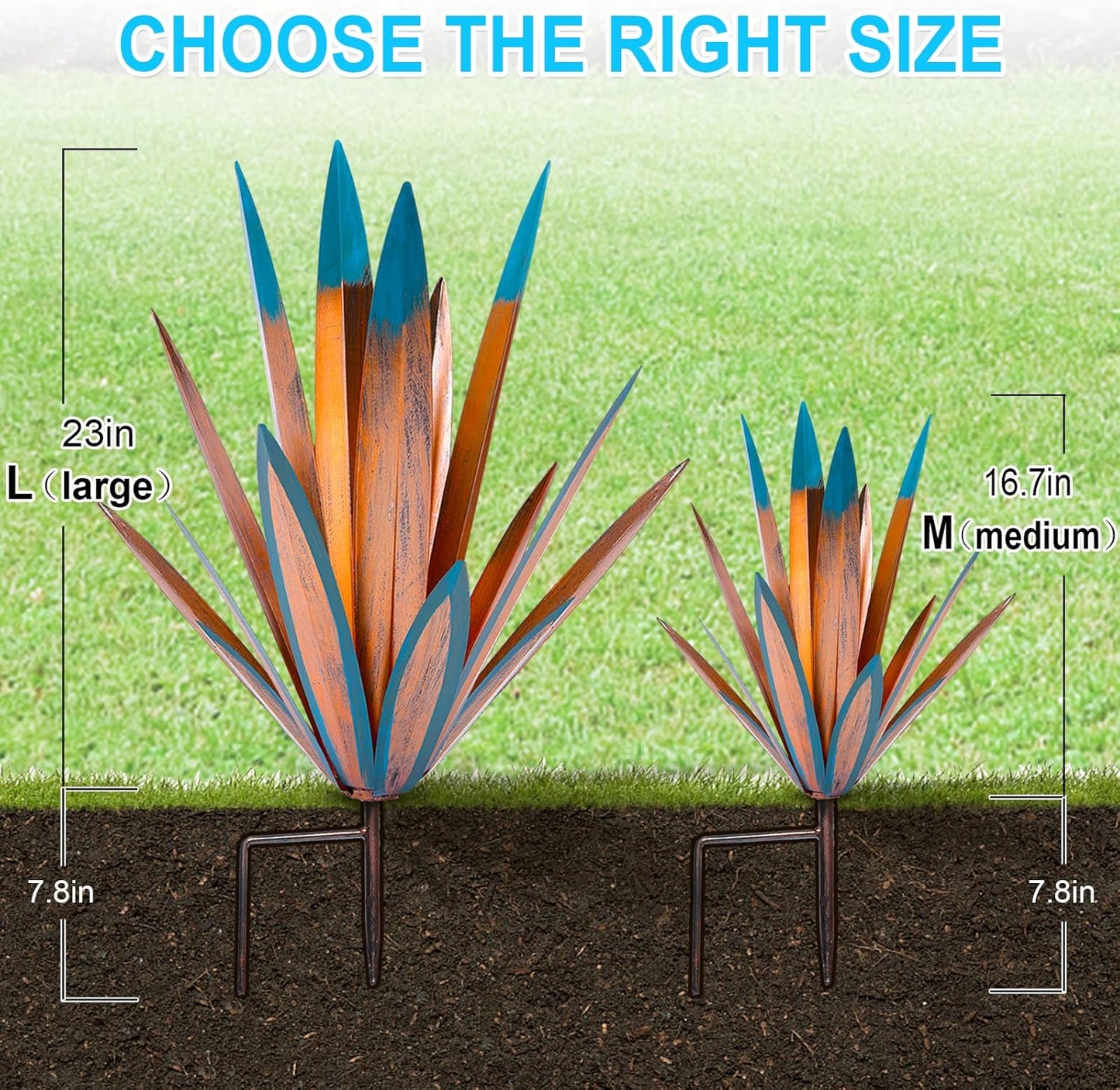 Homight Large Agave Sculpture Rustic Metal Agave Plant Outdoor Interior Decoration Outdoor Lawn Decoration Yard Wooden Posts Matching Garden Suitable for Patio