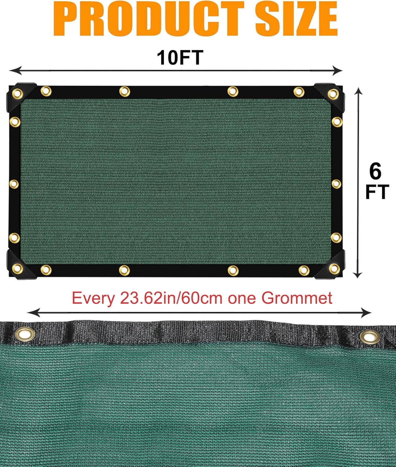 e.share 90% Heavy Duty Shade Cloth for Garden, 6 Ft X 10 Ft Sun Shades Outdoor Patio with Grommets for Plant Covers,Porch Screen,Pergola Shade Cover,Greenhouse,Green