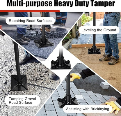 Steel Tamper Tool, Heavy Duty Garden Ground Steel Tamper Tool Kit Long Handle 58 Inch, 8x8” Square Dirt Hand Tamper Landscaping Garden Tools for Leaving Soil, Sand, Gravel, Asphalt, Driveway