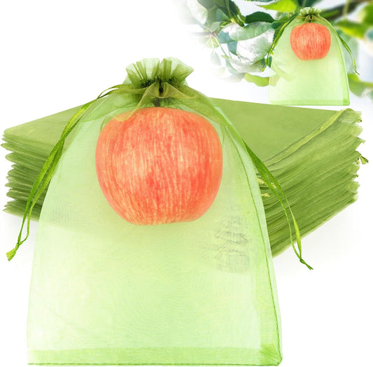 ANZNKU 100pcs 6x9 Inch Fruit Protection Bags, Fruit Bags for Fruit Trees, Green Mesh Cover Bag Garden Netting Pest Barrier for Tomato Mango Vegetables