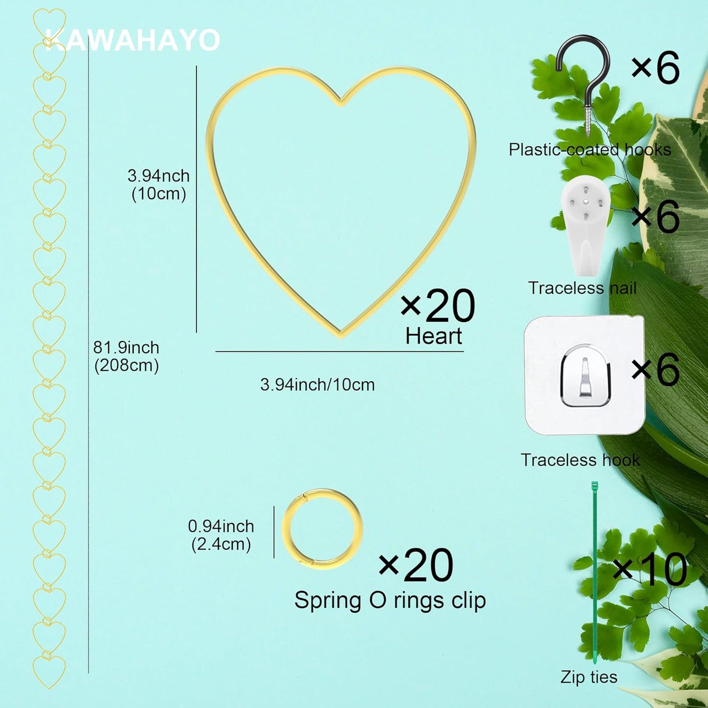20 Pcs Chain Trellis for Climbing Plants Indoor Outdoor, Plant Trellis, Garden Plant Wall Trellis, Vine Support Houseplant Accessories for Monstera, Pothos, Ivy, Climbing Plants (Gold Heart)