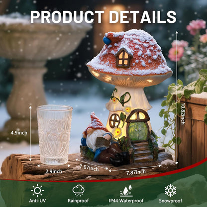 Solar Mushroom Gnome Reading Light, Weatherproof Resin Fairy Garden Figurine Decor Auto On/Off - Book Lover Gift for Pathway & Patio