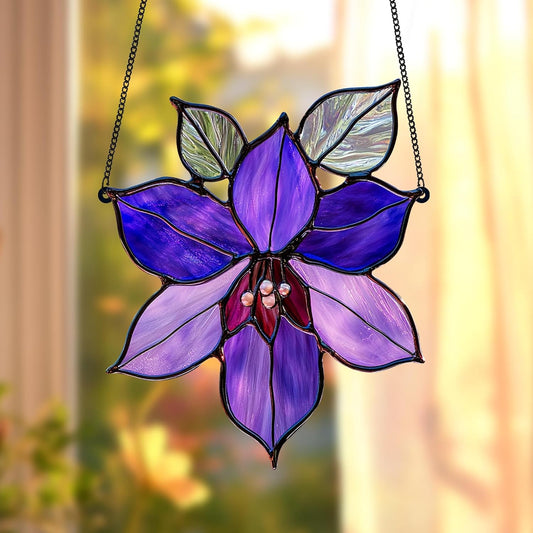 Purple Clematis Acrylic Suncatcher Stained Glass Effect Window Car Hanging Christmas Ornament