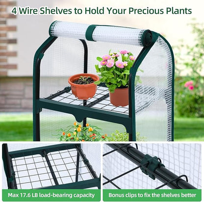 Ohuhu Mini Greenhouse for Indoor Outdoor, Small Plastic Plant Green House with Locking Wheels Portable Greenhouses with Durable Cover for Seedling,Ideal Gardening Gifts for Women Men White
