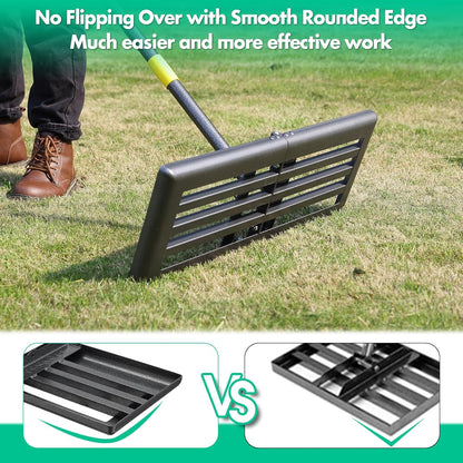 Lawn Leveling Rake,Folding 30x10 Inch Ground Plate,70 Inch Adjustable Long Handle Yard Level Tool with Curved Edge,Heavy Duty Landscaping Lawn Leveler for Grass, Golf Field, Soil Sand Dirt Spreader