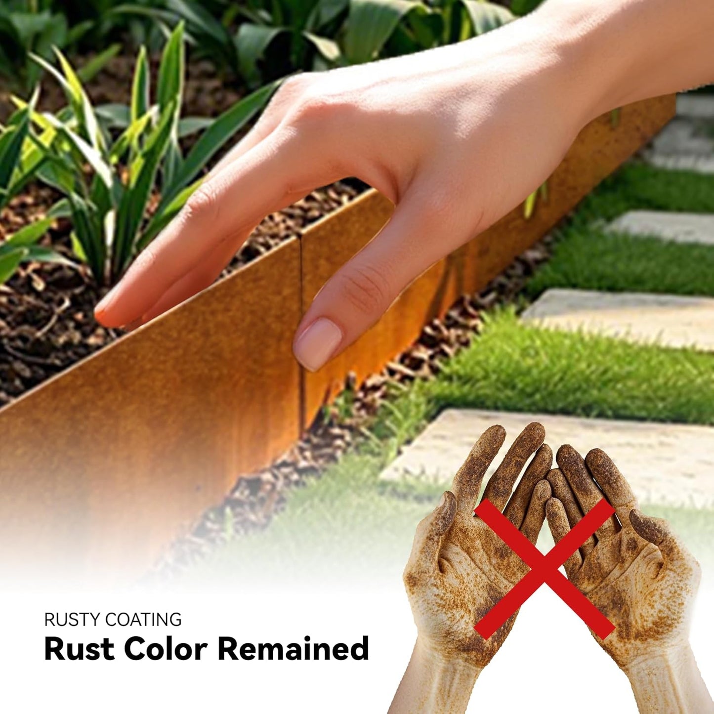Worth Galvanized Steel Landscape Edging 10" x25' Metal Garden Edging Roll Flexible Bender Border with 8Pcs Stakes for Lawn, Flower Bed Edges, Rust-Colored Painted